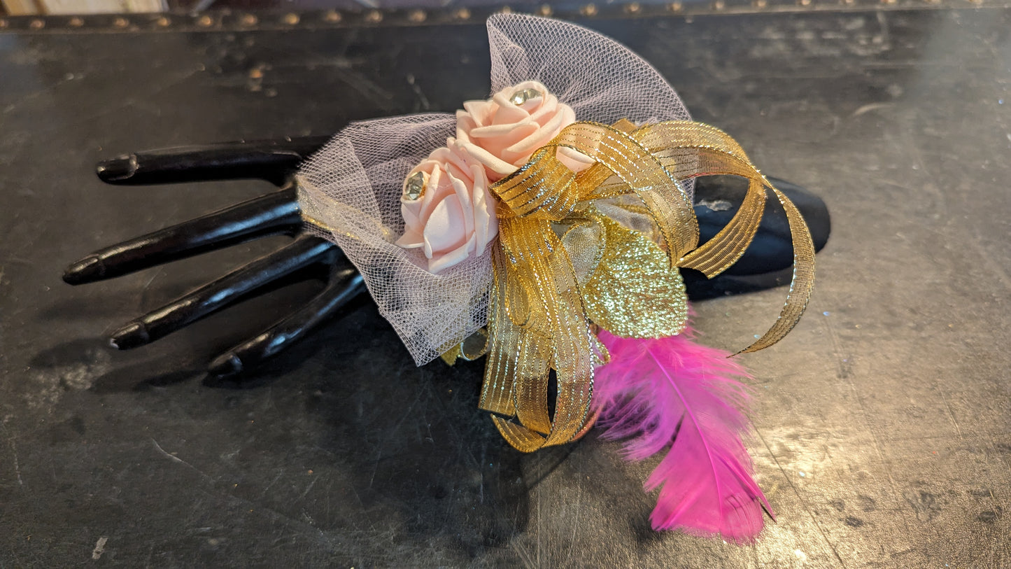 Artificial Keepsake Pink Sweetheart Rose Corsage Gold