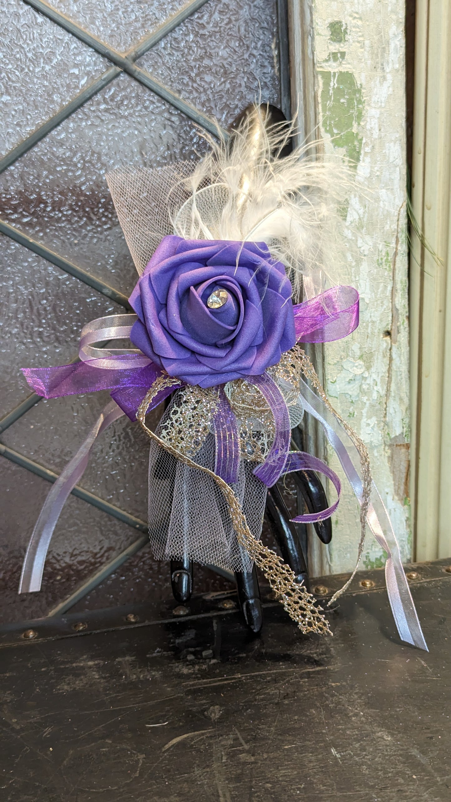 Artificial Keepsake Purple Rose Corsage Gold