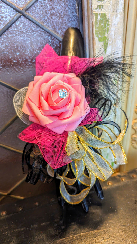 Artificial Keepsake Pink Rose Corsage Black