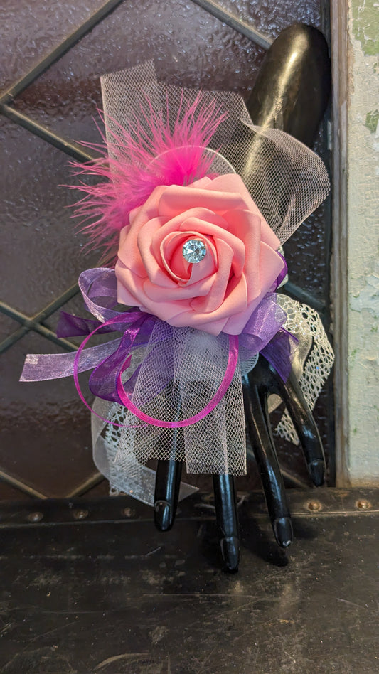 Artificial Keepsake Pink Rose Corsage Purple