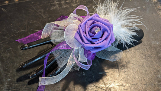 Artificial Keepsake Purple Rose Corsage White