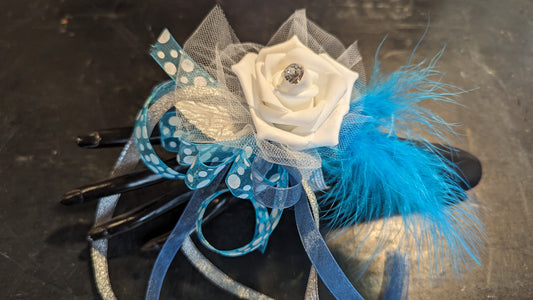 Artificial Keepsake White Rose Corsage Blue